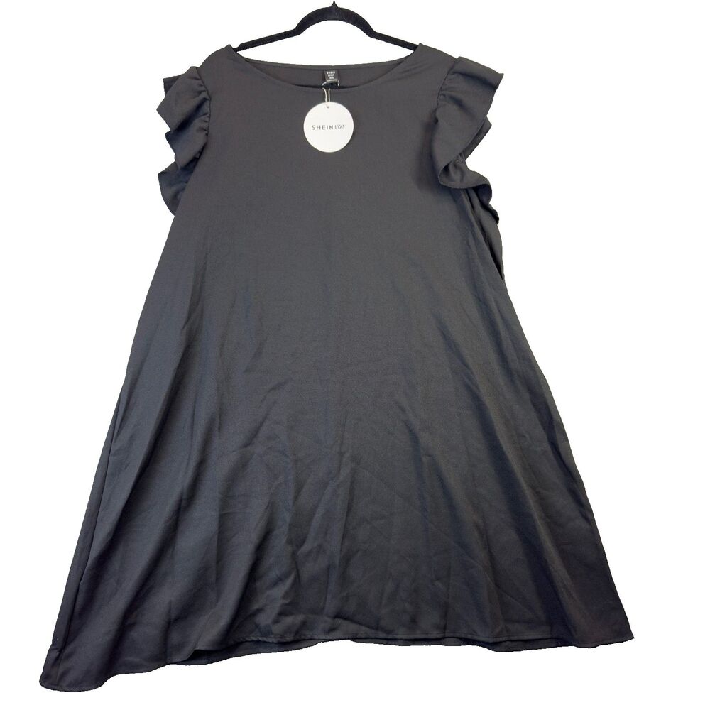 Shein Curve Dress Womens 3XL Black Ruffle Cap Sleeves Vacation Stretch Comfy NWT